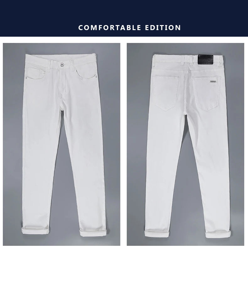 2025 New Spring Summer Jeans Men Fashion Casual Classic Style Business Straight Fit Soft Trousers Male Advanced White Pants 40