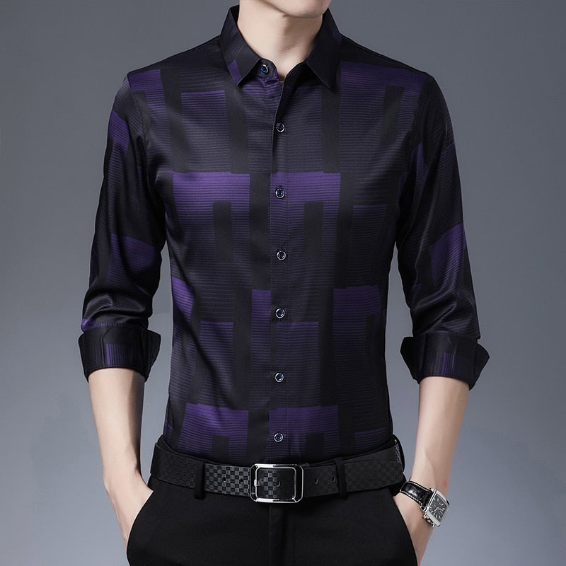 New Original Men Shirts Silk Cotton Spring Autumn Long Sleeve Shirt