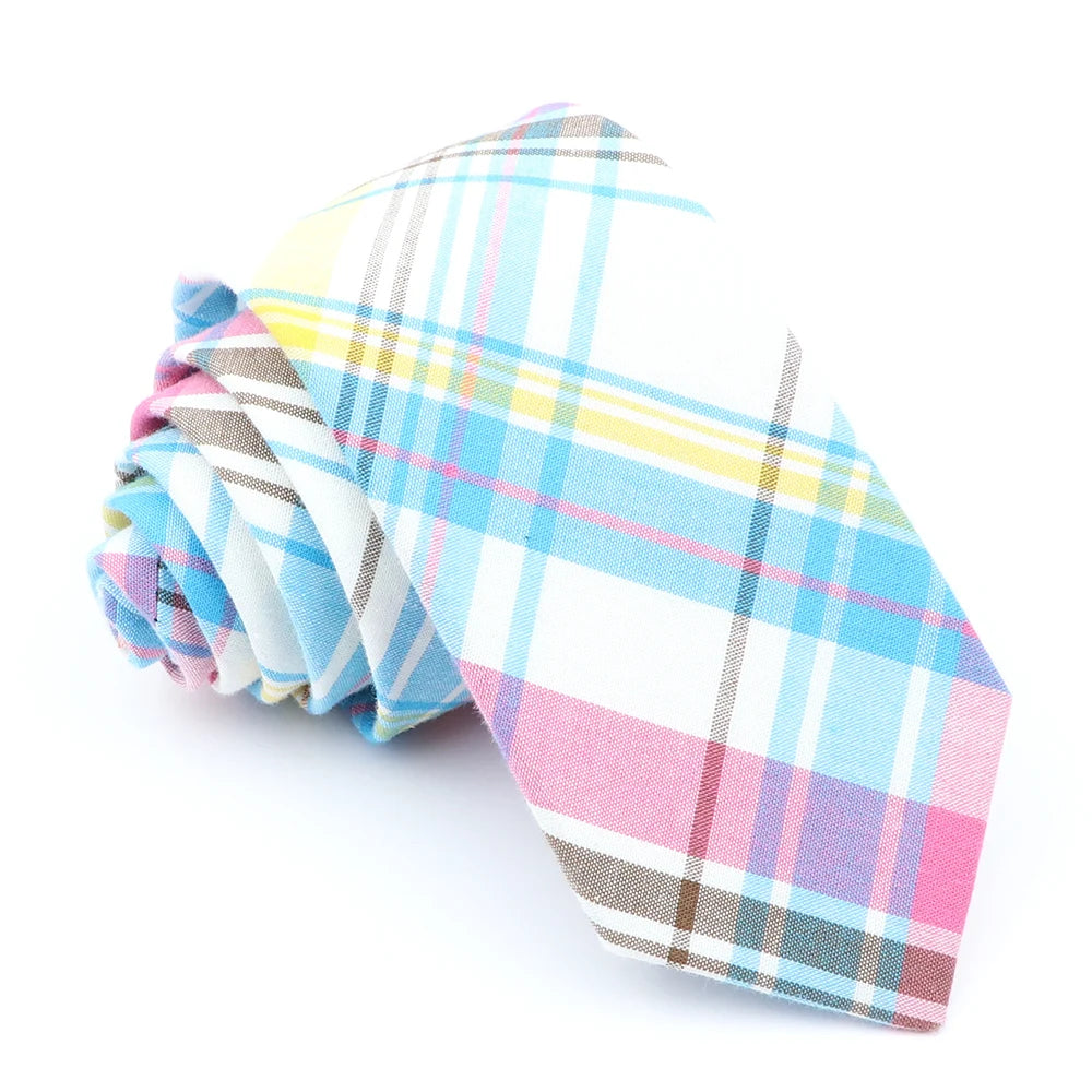 Fashion Plaid Tie For Men Women Colorful Skinny Cotton Necktie For Wedding Bussiness Casual Man's Neckties Suits Flower Cravat