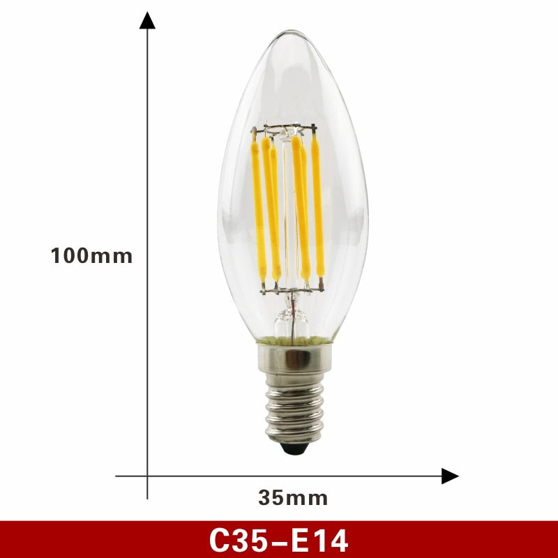 2pcs E27 E14 Retro Edison LED Filament Bulb Lamp AC220V Light Bulb C35 G45 A60 ST64 G80 G95 G125 Glass Bulb Vintage Light