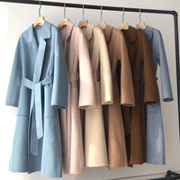 Korean Women Handmade Hepburn Corrugated Water Ripples Coat Double-sided Cashmere Wool Long Woolen Jacket Cashmere Coat Max