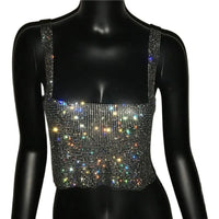 2023 Glitter Nightclub Backless Rhinestone Tank Top Women Sexy Metal Crystal Diamonds Sequined Night Club Party Wear Crop Top