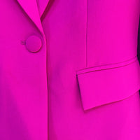 HIGH QUALITY Newest 2023 Runway Designer Suit Set Women's Single Button Blazer Flare Pants Suit Fluorescent Purple