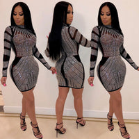 Women Dress Sexy Club Sequin Glitter Diamond Dress Vestido Ladies Dresses Bandage Paisley Crystal Party Bodycon Mini Dress