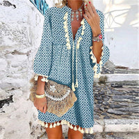 2021Sexy Summer V Neck Tassel Beach Dress