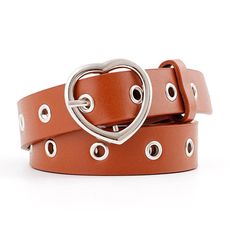 Double Ring Women Belt Fashion Waist Belt PU Leather Metal Buckle Heart Pin Belts For Ladies Leisure Dress Jeans Wild Waistband