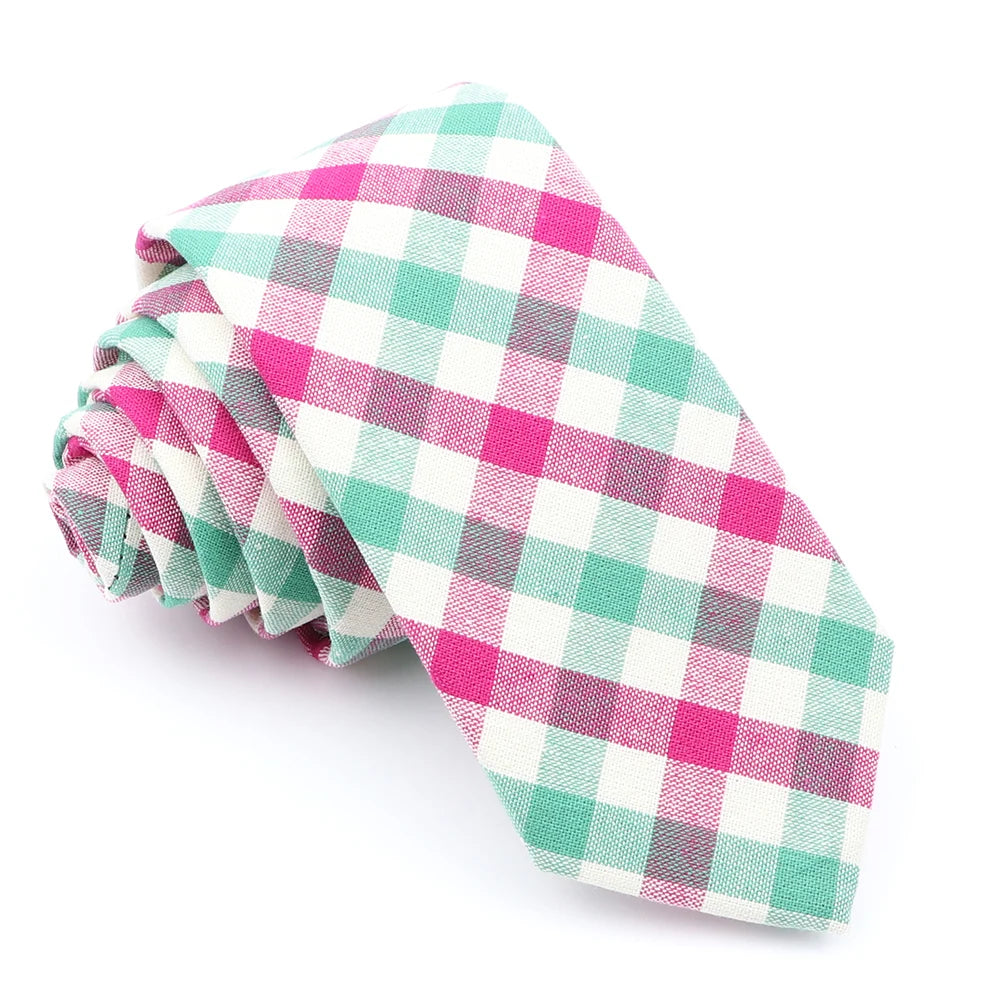 Fashion Plaid Tie For Men Women Colorful Skinny Cotton Necktie For Wedding Bussiness Casual Man's Neckties Suits Flower Cravat