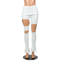 Echoine Sexy  Hollow out Flare denim Pants White Ripped jeans High Waist  Bodycon Hole Women Trousers Club Outfits 2023