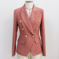 HIGH STREET Newest 2023 Runway Designer Blazer Women's Classic Lion Buttons Double Breasted Slim Fitting Blazer Jacket Dust Rose