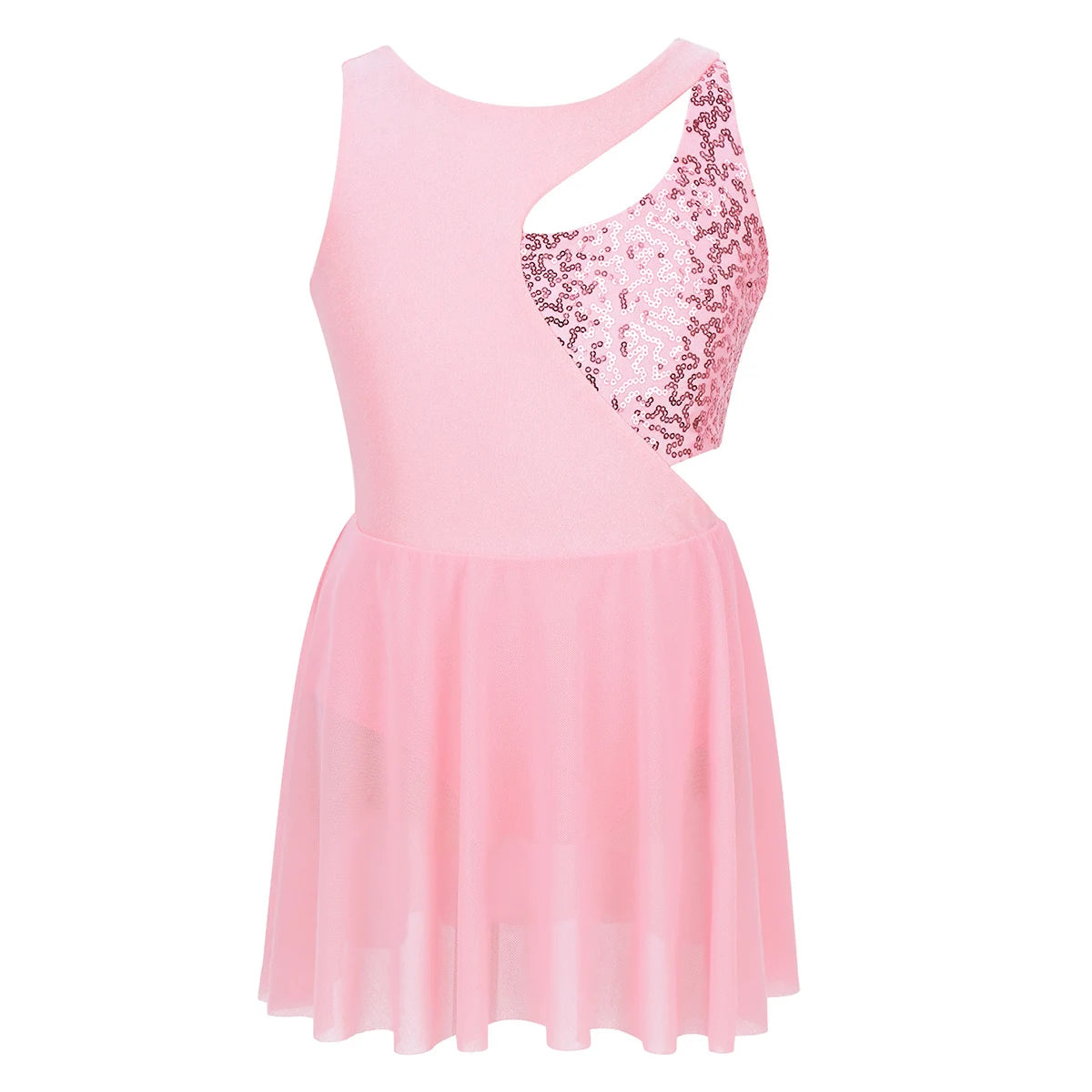 Girls Shiny Rhinestone Jazz Ballet Dance Dress Decorated Collar Sequins Mesh Tassel Hem Dance Leotards Dance Performance Dress