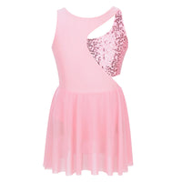 Girls Shiny Rhinestone Jazz Ballet Dance Dress Decorated Collar Sequins Mesh Tassel Hem Dance Leotards Dance Performance Dress