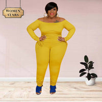 Sexy Plus Size Jumpsuit Overalls for Women  Off Shoulder Bandage Long Sleeve Romper