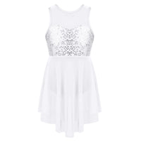 Girls Shiny Rhinestone Jazz Ballet Dance Dress Decorated Collar Sequins Mesh Tassel Hem Dance Leotards Dance Performance Dress