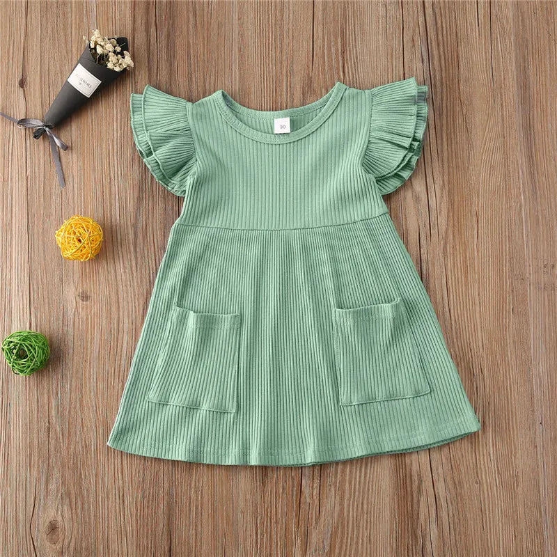 2021 Summer Children Girls Dress Ribbed Knitted Girls Ruffles Dresses Princess Teenage Casual Dress Daily Kids Dresses For Girls