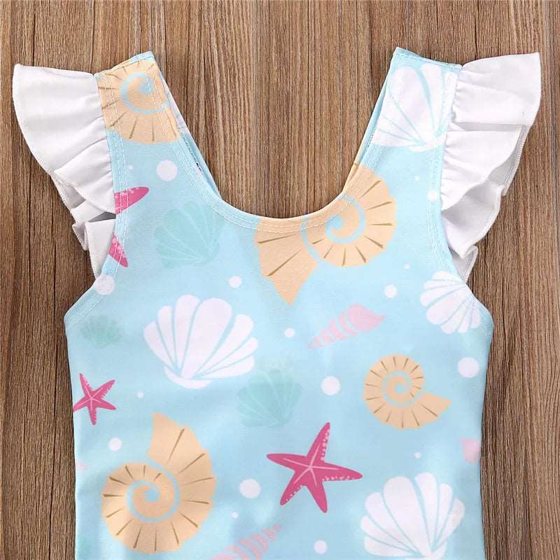 0-36 Months Newborn Baby Kid Girls Swimsuit Bow Ruffles Shell Starfish Print Swimwear For Girls Summer Baby Girl Bathing Suit