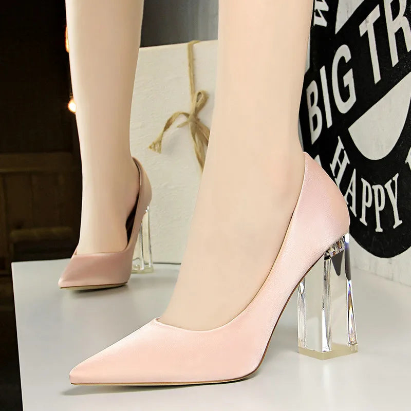 Women's High Heels Shoes Solid Silk Design Pointed Toe Pumps Women Super High  Heel Ladies Shoes New Arrival