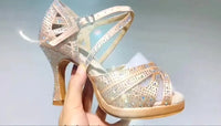 Wedding Shoes For Women Salsa Dance Shoes Woman Sandals With Platform Silver Dance Shoes RhinestoneJuseDanc