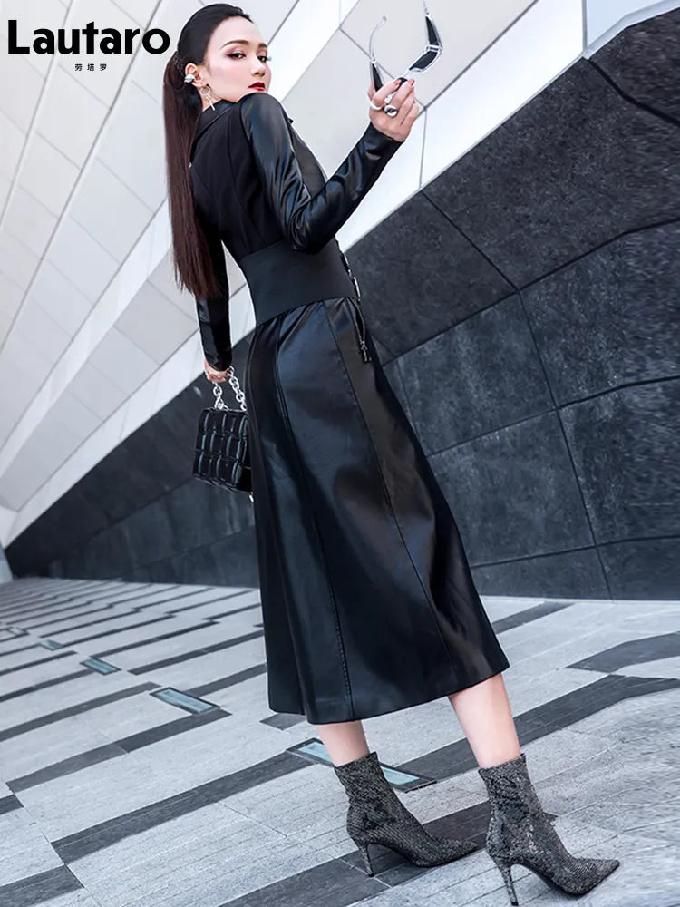 Lautaro Spring black maxi leather dress women long sleeve zipper corse Mega Mart Center Lautaro Spring black maxi leather dress women long sleeve zipper corse Mega Mart Center