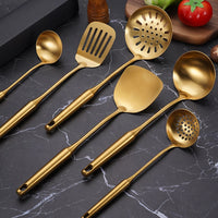 Stainless Steel Gold Kitchenware Cooking Utensils 1PC Kitchen Non-stick Cookware Spatula Easy Clean Soup Spoon For Home Gadget
