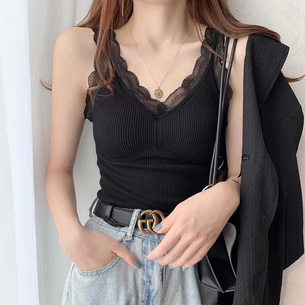 Summer Top Women Sleeveless Lace Tank Top Sexy Women&#39;s T-shirt Vest Tank Tops Female Vest Tops White Black Underwear Women