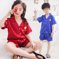 Children Pajamas Set 2023 Spring Ice Silk Striped Kids Pyjamas For Girls & Boys Sleepwear