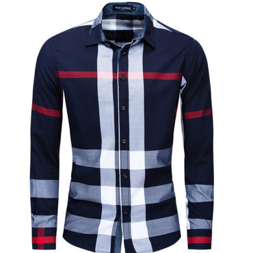 Men&#39;s Cotton Long Sleeve Plaid Shirt No Pocket Design Casual Standard-fit Large Size Shirts Men Clothing Autumn Spring MY471