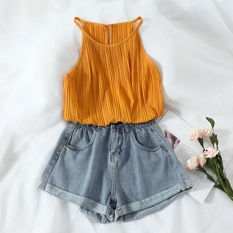 High Waisted Denim Shorts for Women Casual Loose Shorts Ladies Fashion Elastic Waist Wide Leg Short Jeans Summer New 2024