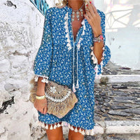 2021Sexy Summer V Neck Tassel Beach Dress