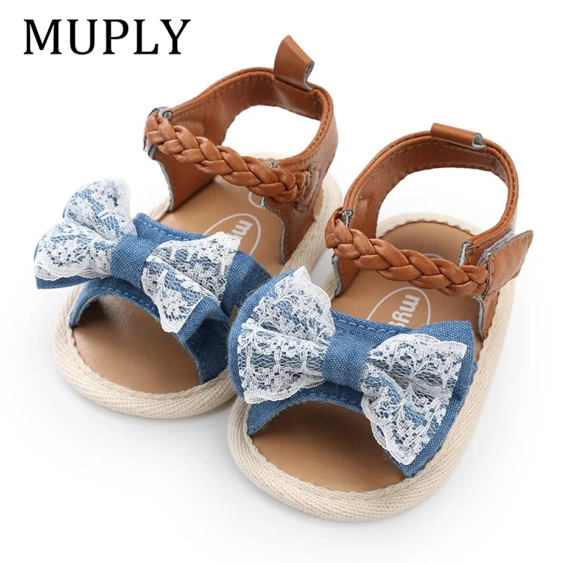 New Soft Sole PU Baby girls sandals Floral  bow First Walkers Shoes Fashion Summer Prewalkers Beach Shoes Toddler Moccasins