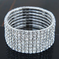 TREAZY 1-10 Rows Rhinestones Bridal Wedding Bangles Gold/Silver Color Crystal Stretch Bracelet Women Wristband Elastic Jewelry