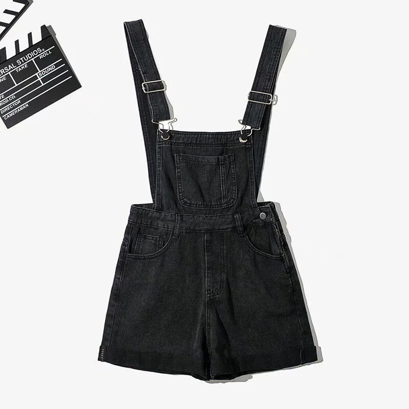Summer Denim Bib Overalls Shorts Women Casual Adjustable Strap Cuffed Hem Jean Overall Shorts
