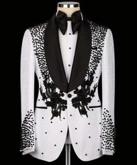 Black Beads Mens Wedding Tuxedos Ceremony Formal Groom Wear Party Birthday Pants Suits 2 Pieces Costume Marriage MS659