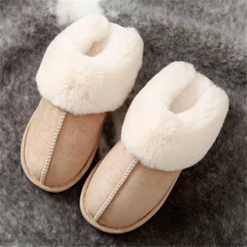 JIANBUDAN Plush warm Home flat slippers Lightweight soft comfortable winter slippers Women's cotton shoes Indoor plush slippers