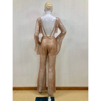 2021 Autumn Women Sexy Glitter Sparkly Backless Jumpsuits Evening Clubwear Long Overalls Club Party Night One Piece Jumpsuit