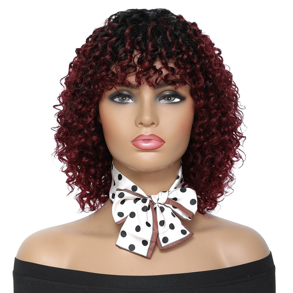 Afro Curly Wig Human Hair Full Wig 100% Real Hair Afro Curls Wigs For Black Highlight Women