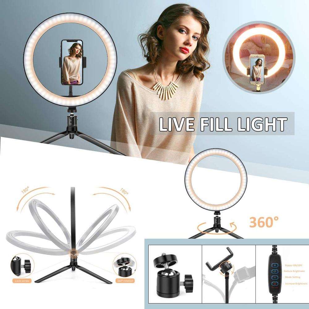 10" LED ring light 26cm Photography Lighting Dimmable Selfie RGB lamp with tripod for makeup Youtube Tiktok phone camera video