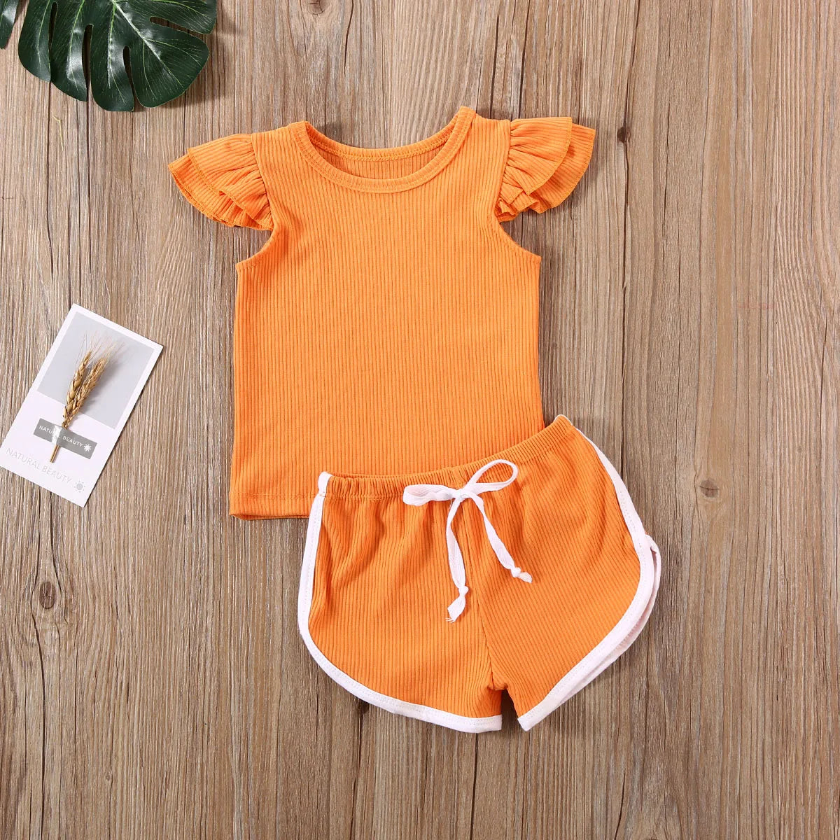 2020 Summer Infant Baby Girls Boys Clothes Sets Ruffles Short Sleeve Pullover T Shirts Shorts Solid Outfits