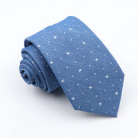 New Cotton Denim Ties For Men 7CM Floral Feather Dot Blue Neck Tie For Wedding Party Casual Print Slim Neckties Daily Wear Gift