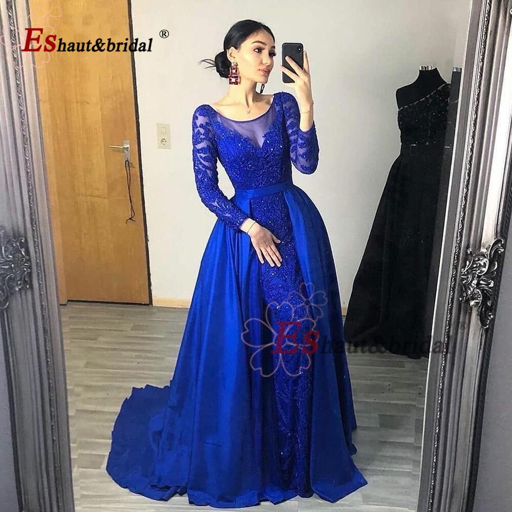 Elegant Mermaid Evening Night Dress for Women 2023 Muslim O Neck Long Sleeves Beads Sequin Formal Prom Wedding Party Gowns