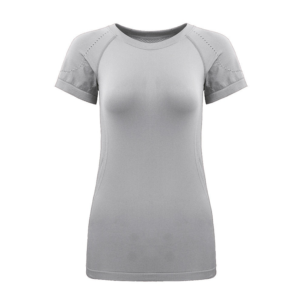 New Women Workout Shirts Yoga Tops Activewear Round-Neck T-Shirts Running Fitness Sports Short Sleeve Tees Loose Top Tshirt