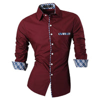 Jeansian Men's Casual Dress Shirts Fashion Desinger Stylish Long Sleeve 8371 WineRed