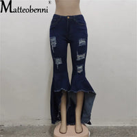 Sexy Ripped Jeans Fringe Hollow Out Ruffle Water Wash Flare Denim Pants New High Waist Bodycon Hole Women Trousers Club Outfits