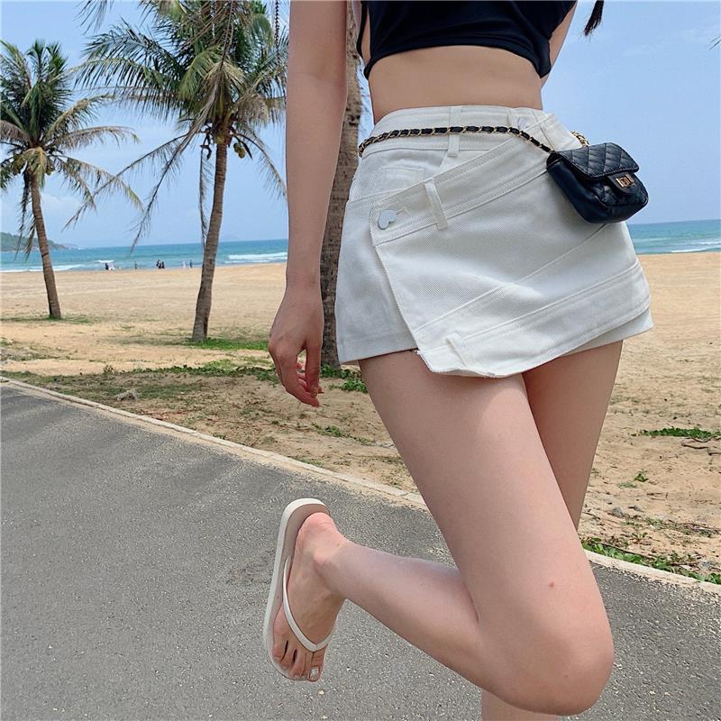 Shorts Women Summer Skinny Solid Denim Irregular Fashionable Holiday Korean Version Ladies Trousers Leisure Stylish High Waist