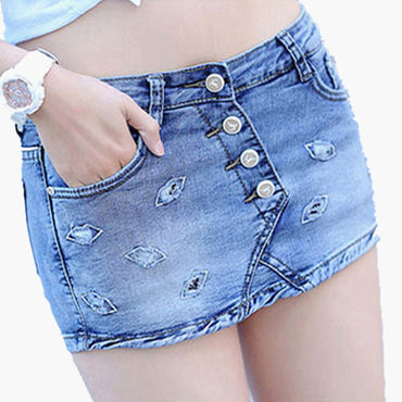 Women Skort Shorts 2021 Summer Fashion Style Sexy Ladies Shorts Skirt Big Size Mini Skorts Female Blue Color Womens Short Jeans