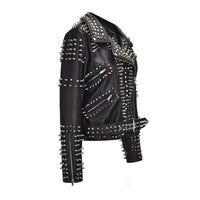 Sexy Women Spring Rivet Death Patch Fuax Leather Jackets For Punk Rock Rivet Streetwear