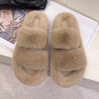 Winter Women House Furry Slippers Fashion Faux Fur Warm Shoes Slip On Flats Female Home Slides Black Plush Indoor Ytmtloy