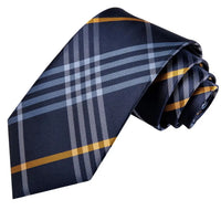 Hi-Tie Designer Silk Wedding Tie For Men Blue White Plaid Handky Cufflink Set Fashion Necktie For Men Business Party Wholesale