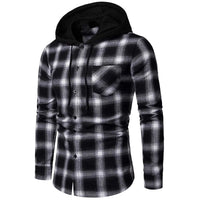 Men's Shirts Autumn Fashion Casual Plaid Shirts Long Sleeve Cotton high quality Pullover Hooded Shirt Winter Mens Top Blouse