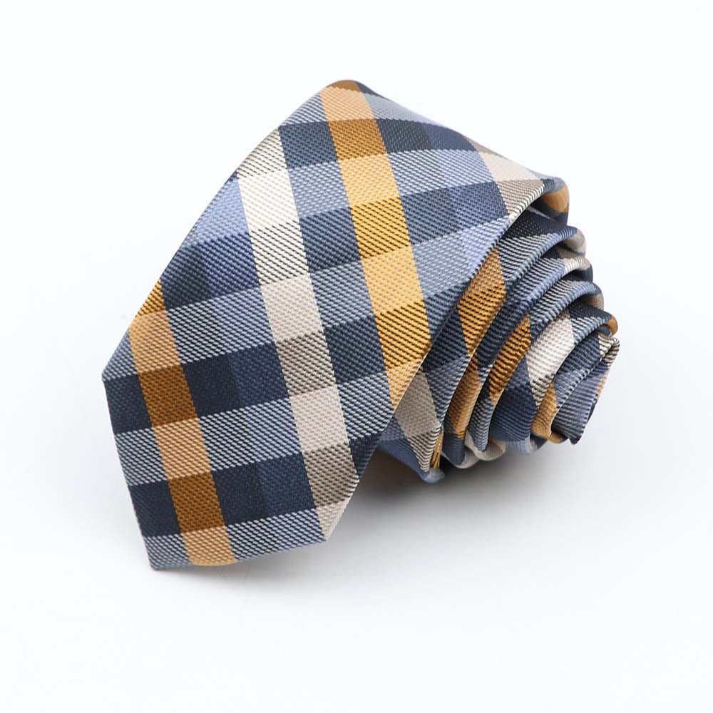 Fashion 6cm Narrow Polyester Necktie For Men Business Meeting Formal Jacquard Striped Plaid Skinny Tie Daily Wear Cravat Gift