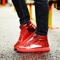 X Brand Fashion Autumn Mens Sneakers Big Size 47 Shiny Metal Men Casual Shoes Glitter Red Blue High top Shoes Men Sneakers 2022